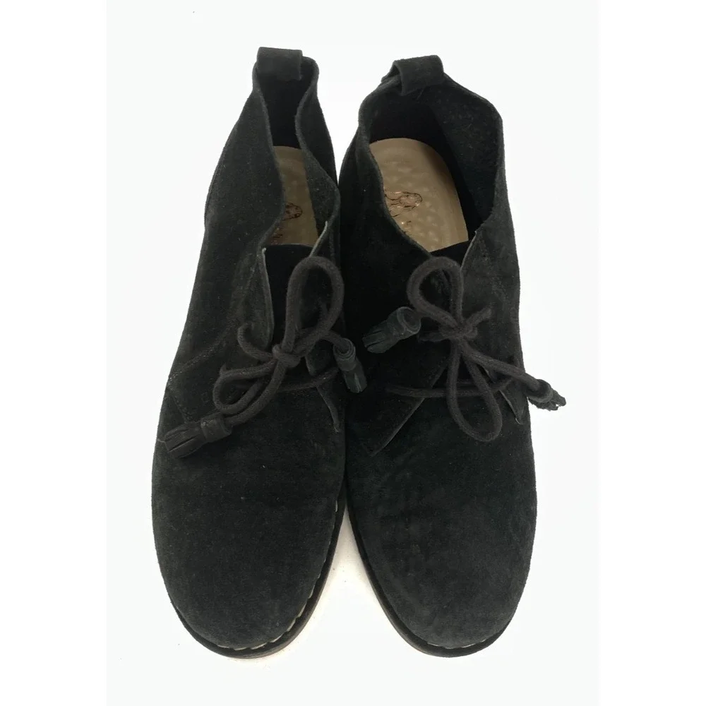 Hush‎ Puppies Boots Womens 9M* Black Suede Lace Up Tassel Ankle Boho Equestrian